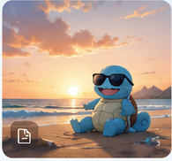 squirtle on a beach at sunset