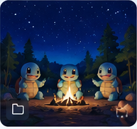 squirtle group around a campfire